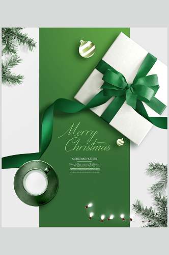礼盒丝绸绿白植物圣诞节海报素材