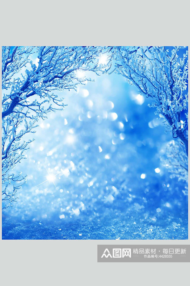 蓝色露水冬季雪景摄影图素材