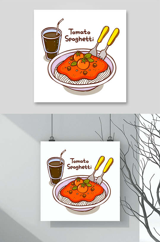 创意西红柿盖面下午茶插画矢量素材