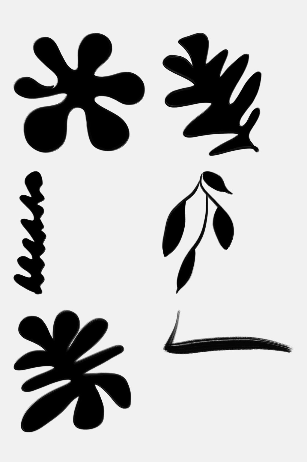 叶子简约手绘黑色抽象形状免抠素材素材