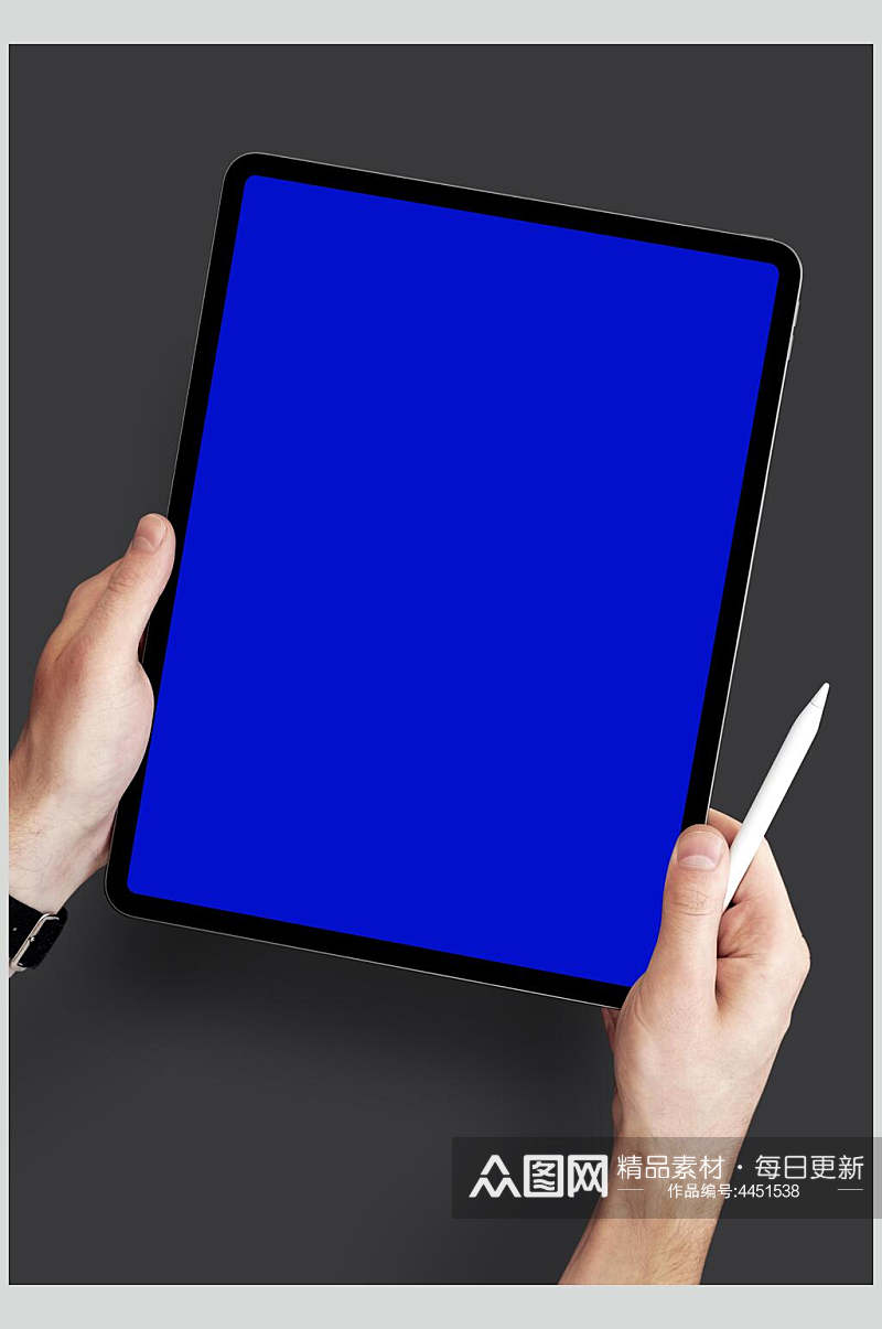 手指笔屏幕蓝色平板笔记本样机素材