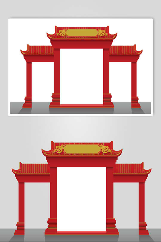 时尚扁平红色中式古代建筑矢量素材
