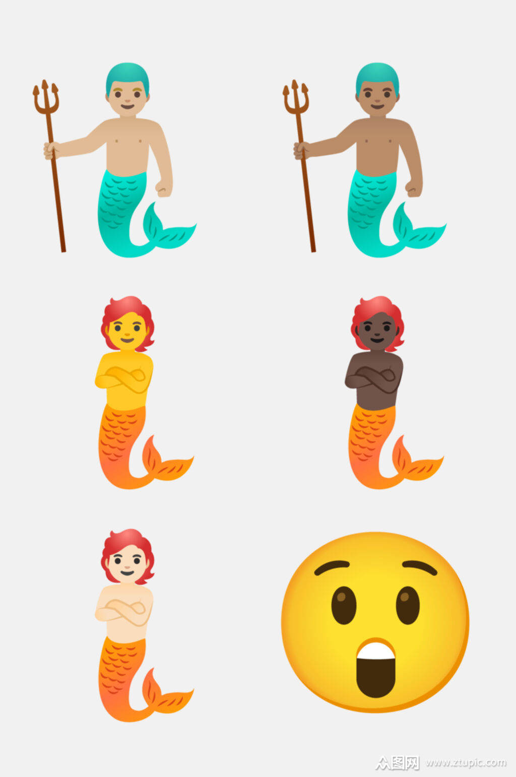 美人鱼圆形卡通创意表情包免抠素材素材