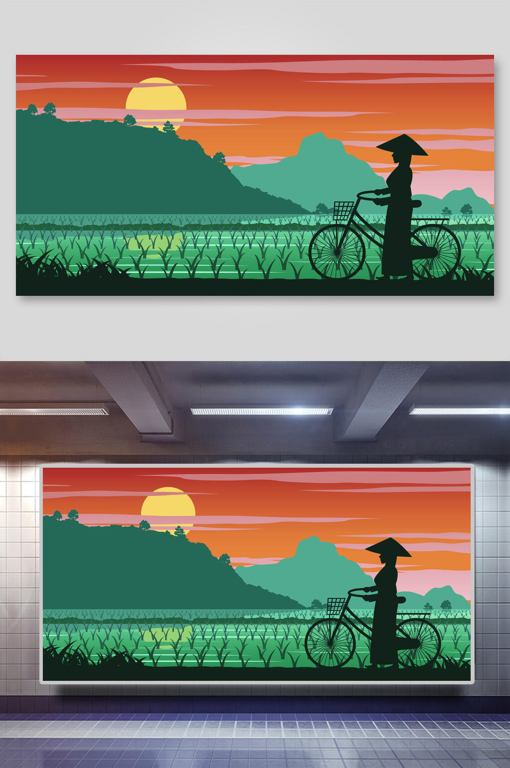 乡村农场风景矢量插画素材