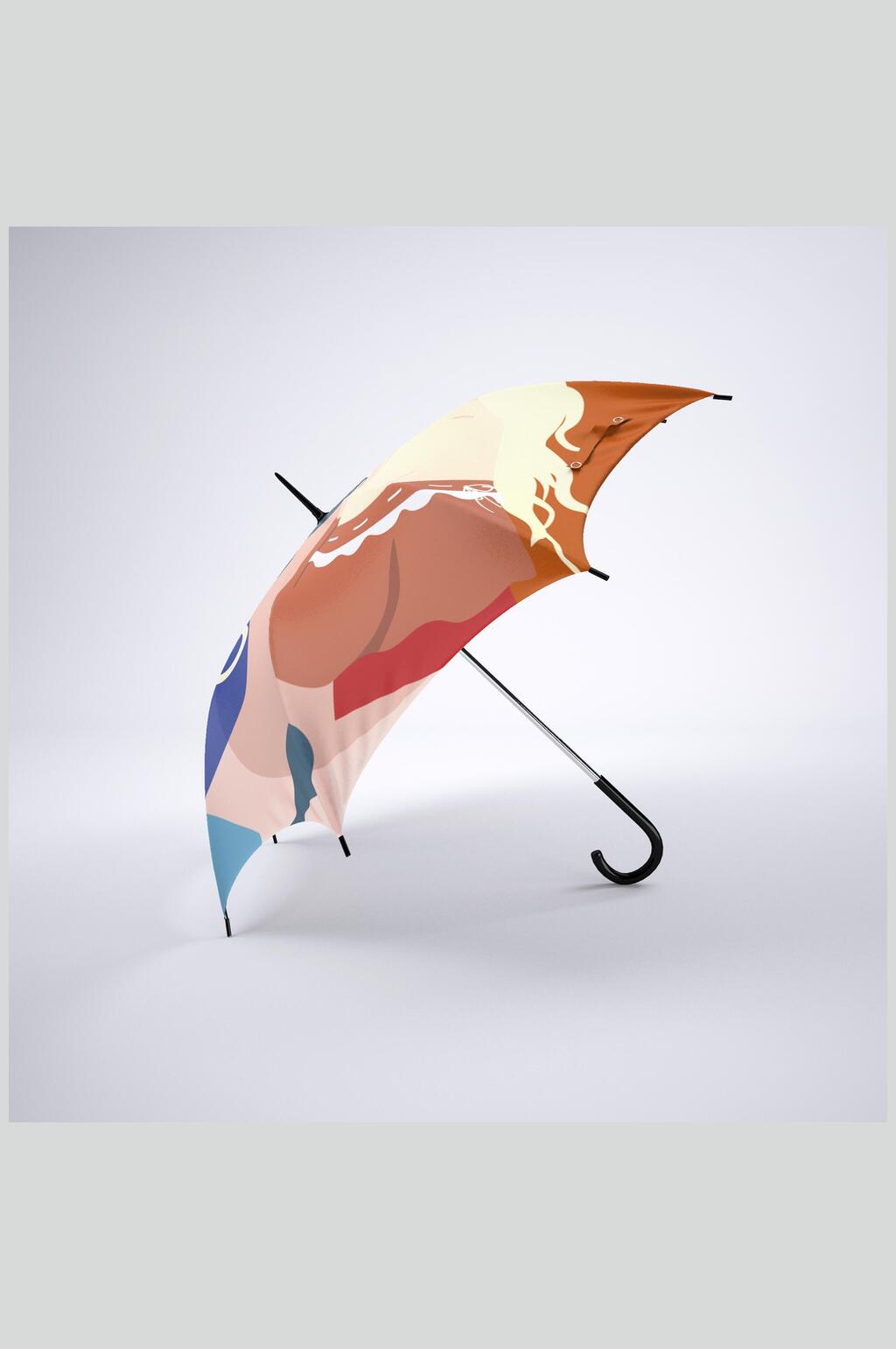 图案手柄灰白色背景墙雨伞样机素材