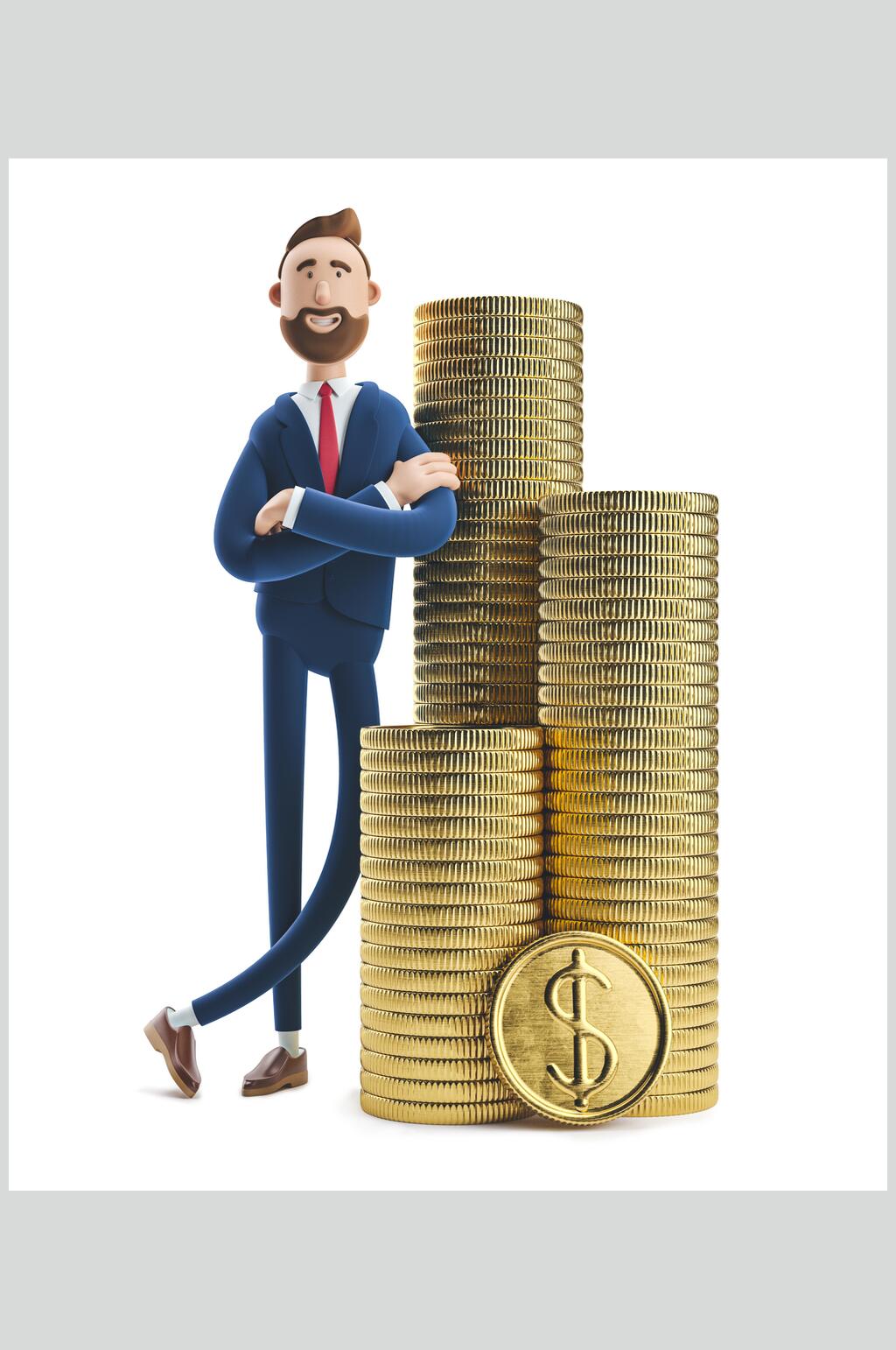 简约金币卡通立体商务人物素材素材