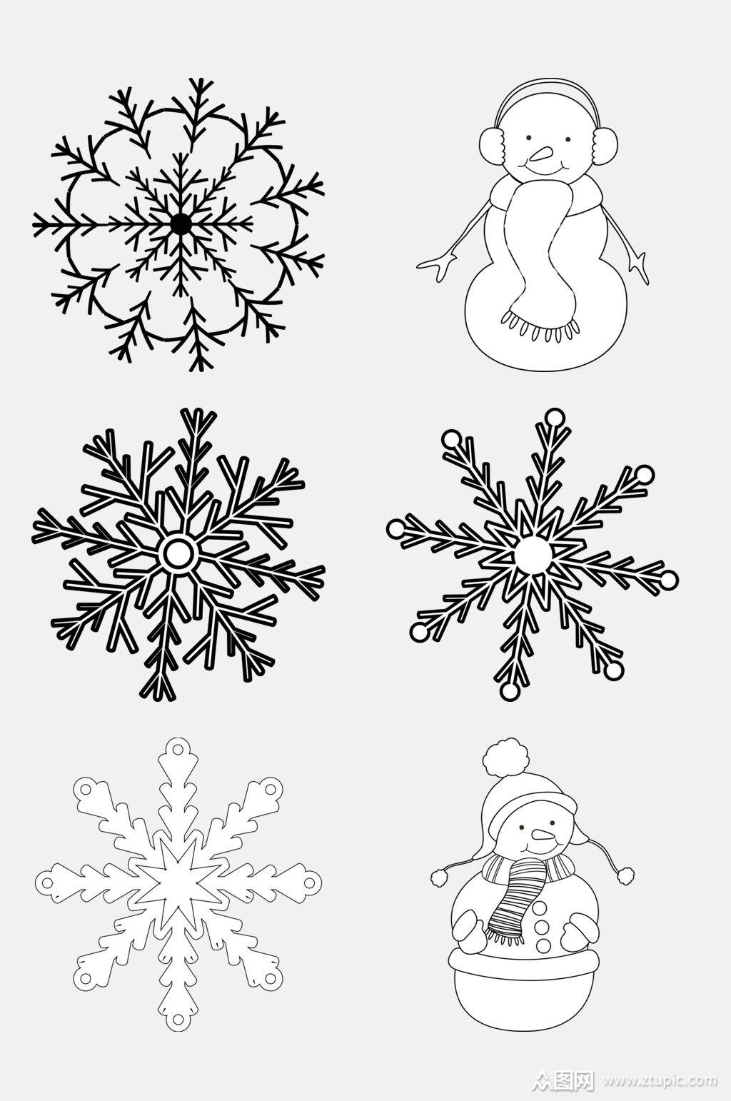 可爱简笔画雪人雪花免抠素材素材