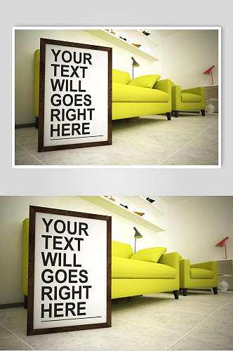 英文字母沙发绿色户外海报样机