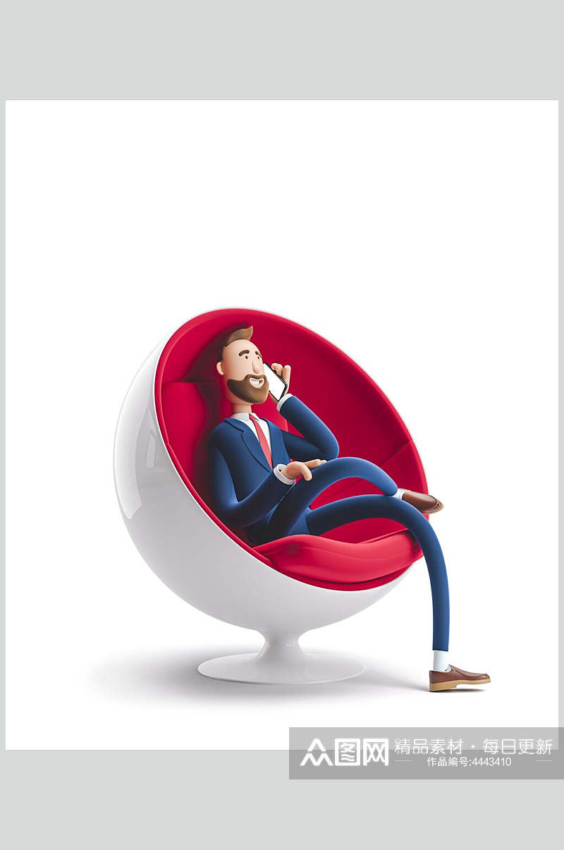 椅子红蓝简约卡通立体商务人物素材素材