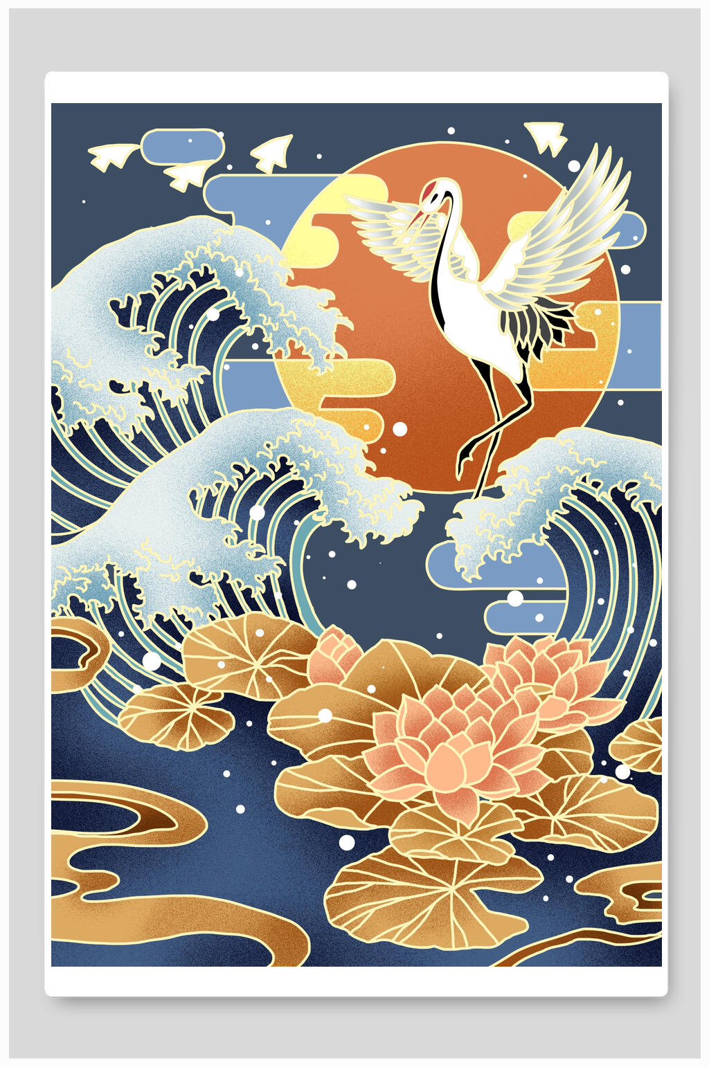 浪花国潮风插画素材
