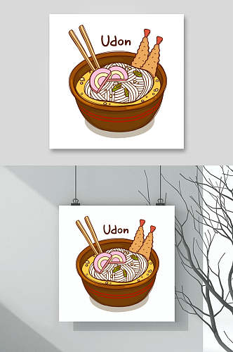 筷子美食面条黄下午茶插画矢量素材