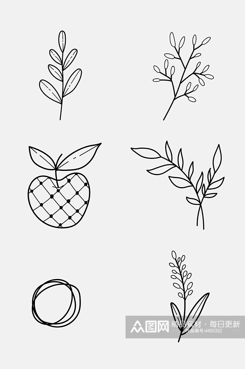 线条叶子手绘动植物绘画免抠素材素材