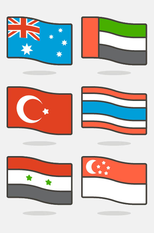 月亮彩色卡通世界国旗旗面免抠素材