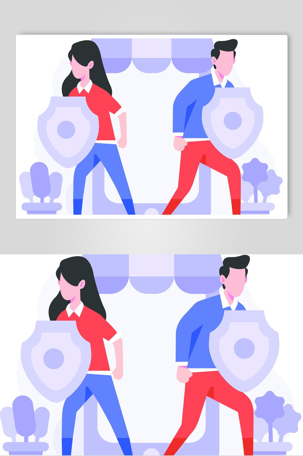 护盾蓝红简约电商购物插画矢量素材素材