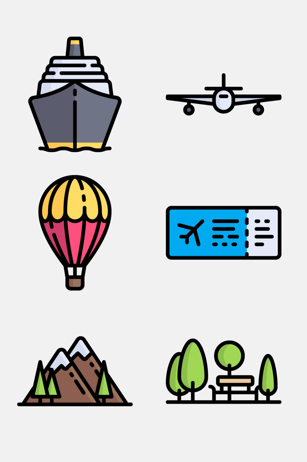 山峰树木描边彩色旅游图标免抠素材素材