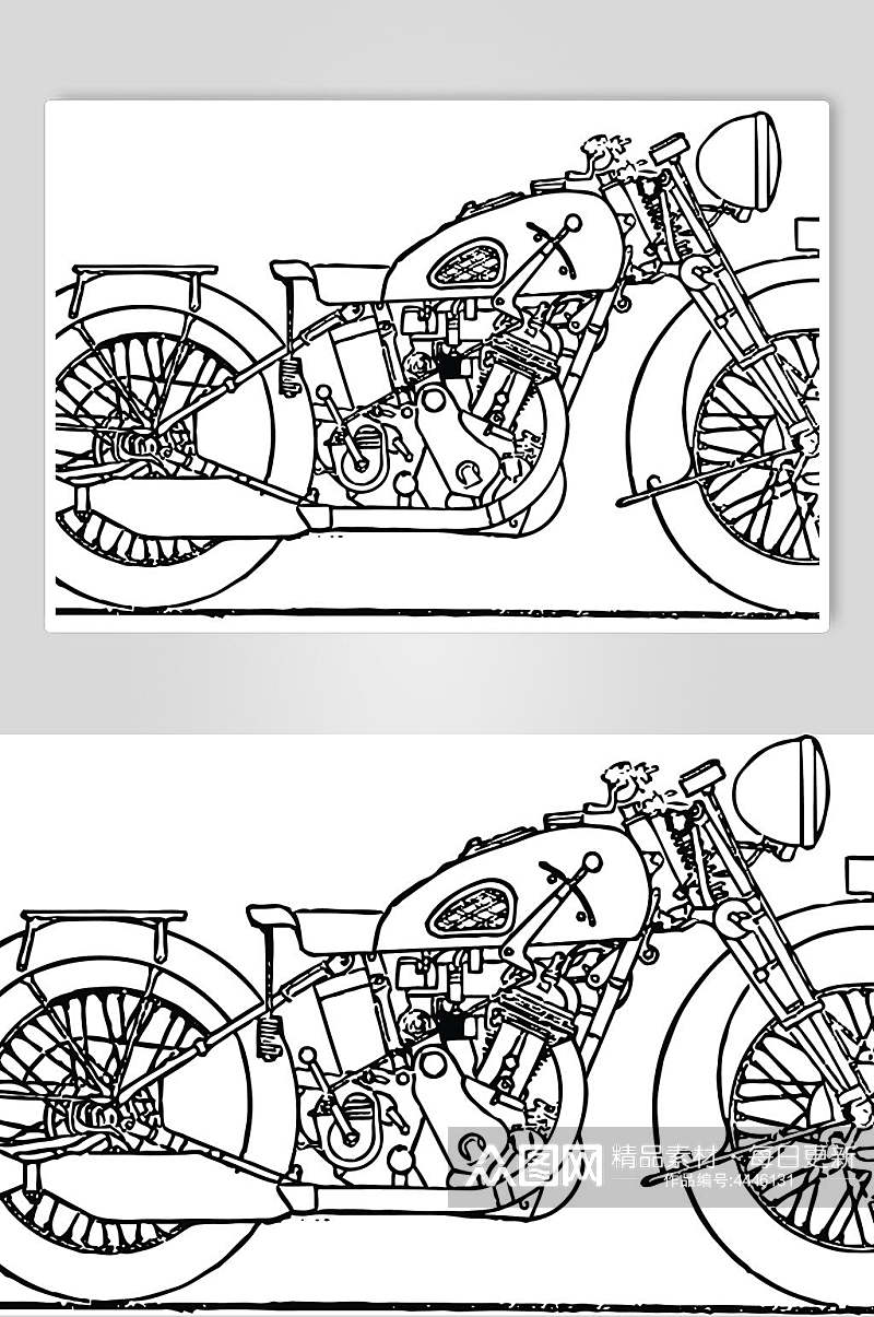 手绘线条简约黑摩托车套装矢量素材素材