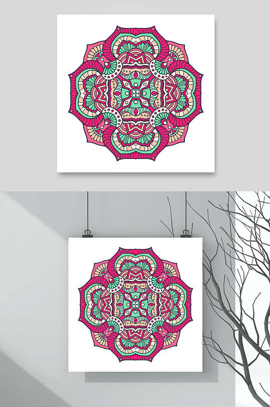 红绿纹理简约风中国风图案矢量素材