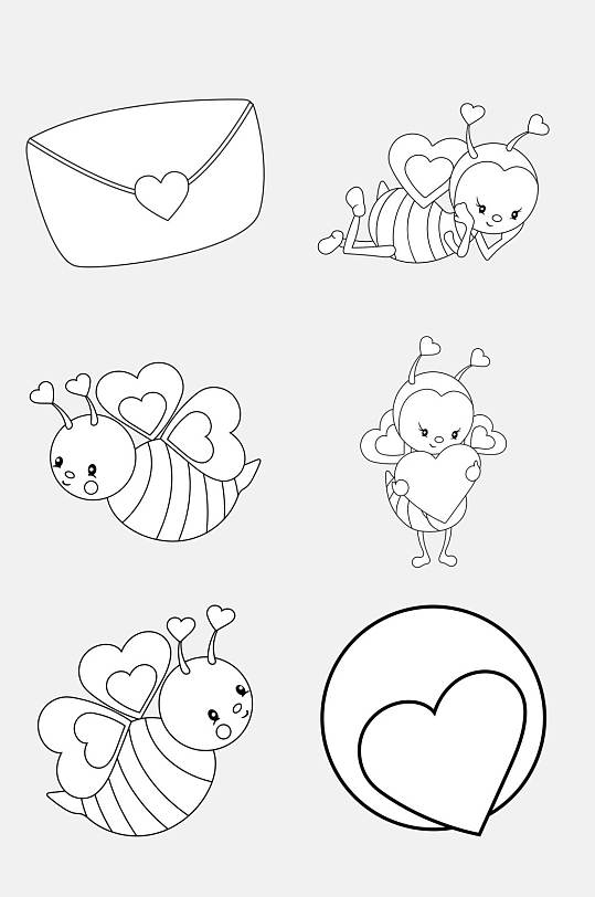 蜜蜂创意黑白卡通线稿图案免抠素材