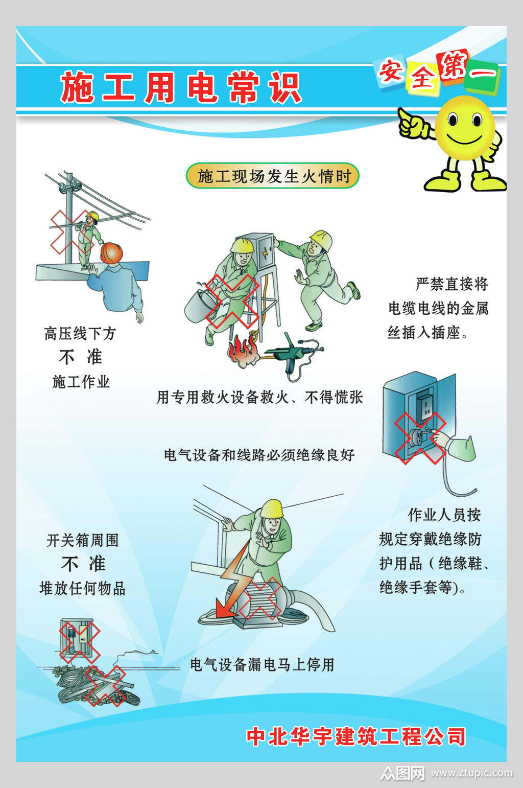 施工用电常识施工生产安全海报素材