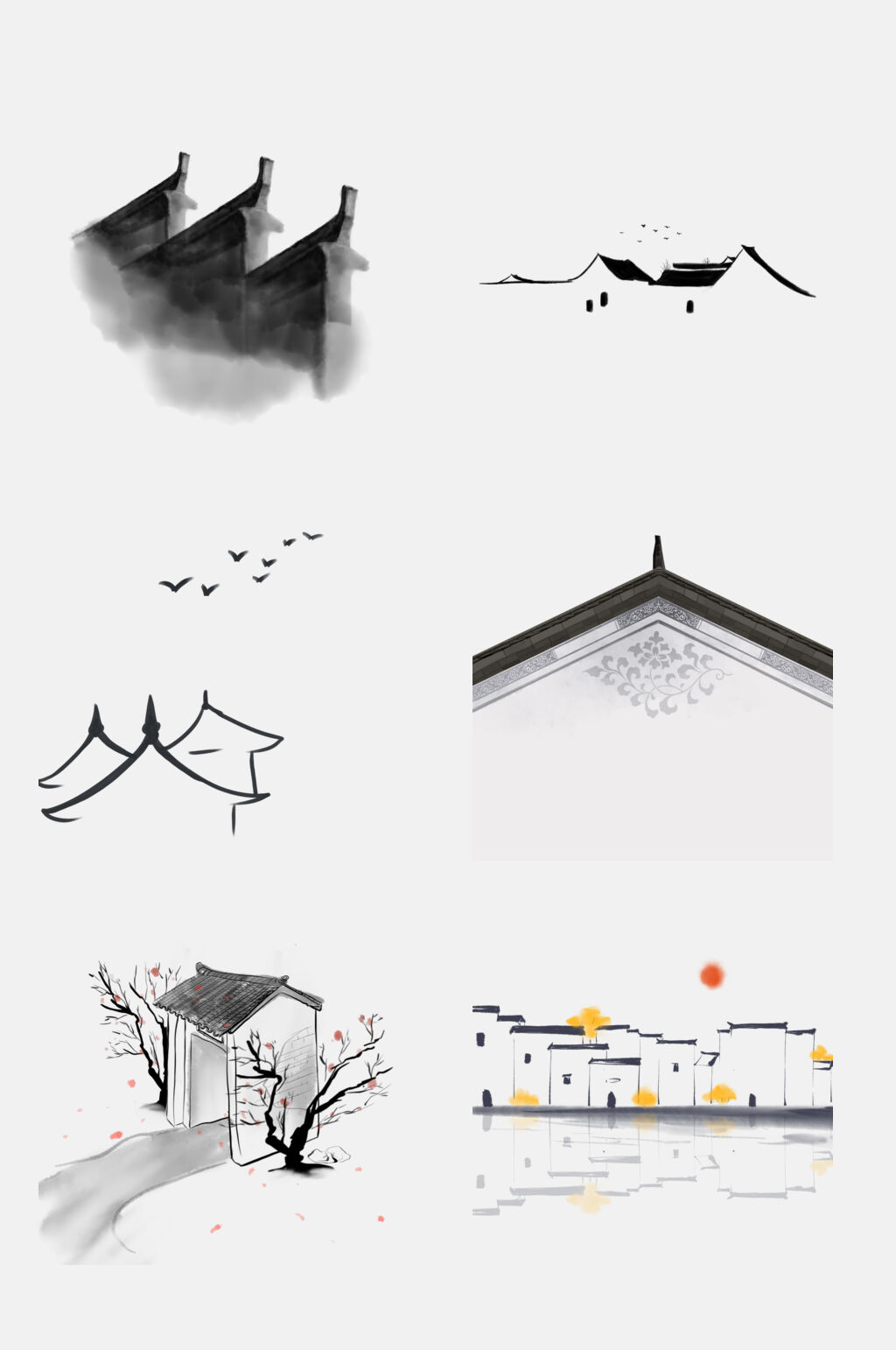 创意简约花朵建筑屋檐免抠素材素材