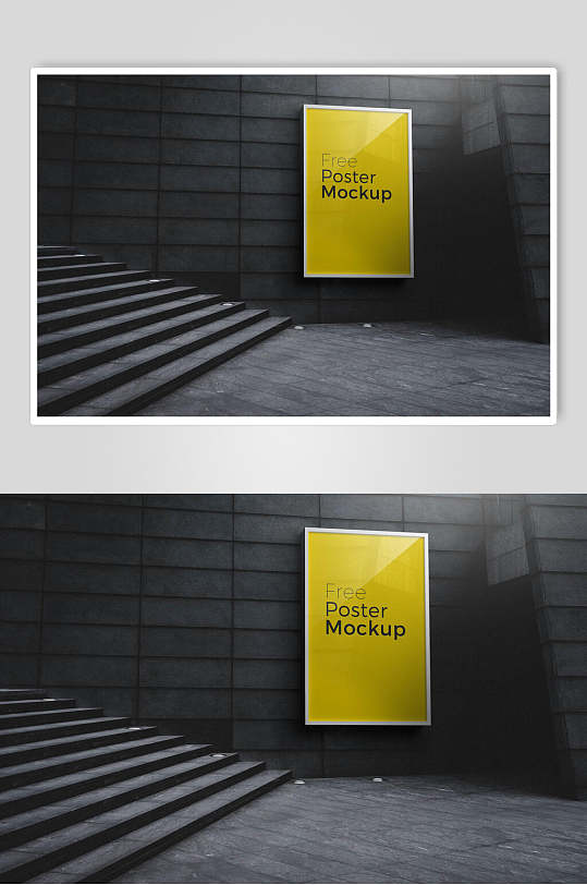 黄色楼梯间宣传海报广告牌场景样机