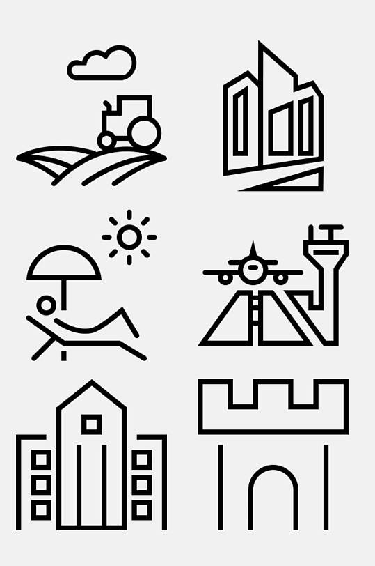 太阳房子简约线性建筑图案免抠素材