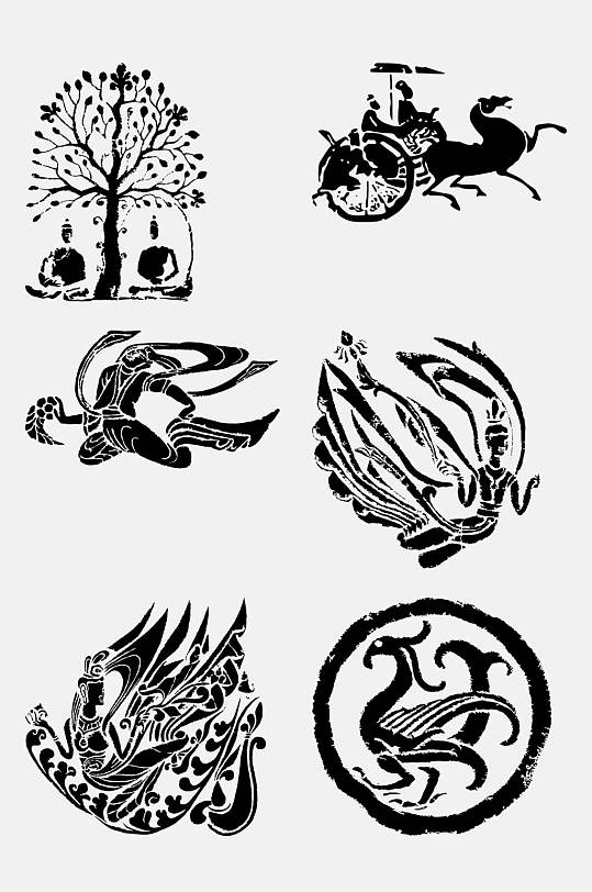 树木黑色简约古代拓印图案免抠素材