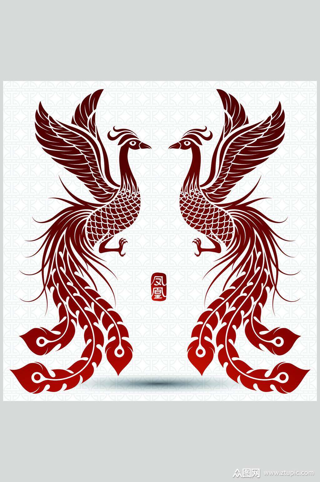 凤凰简约神兽矢量图案素材素材