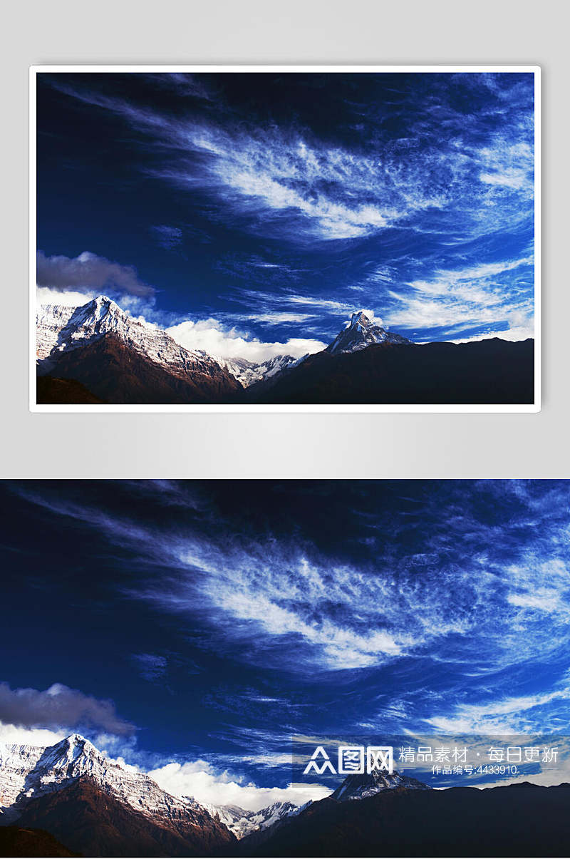 近景高清蓝天白云雪山雪景图片素材