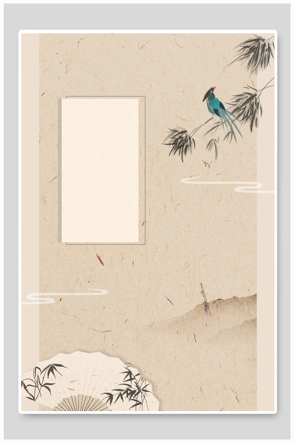 小鳥扇子黃色簡(jiǎn)約風(fēng)古風(fēng)工筆畫背景素材