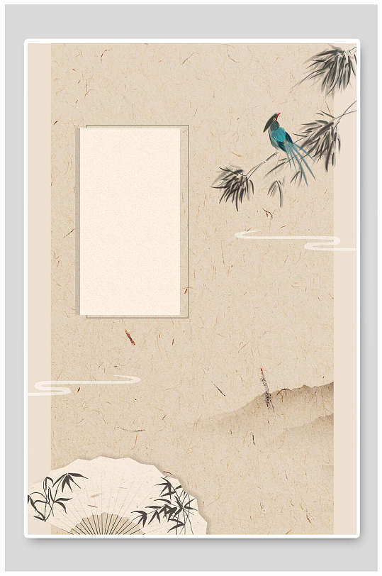 小鸟扇子黄色简约风古风工笔画背景-众图网