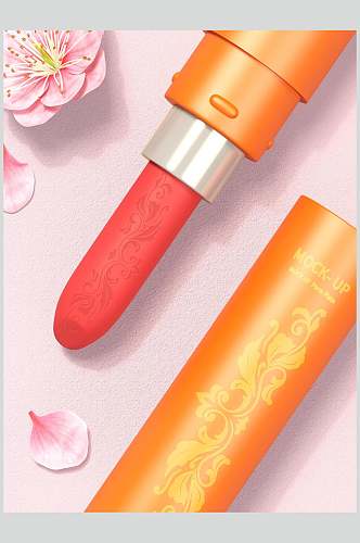 花瓣花纹橙色美妆口红包装样机