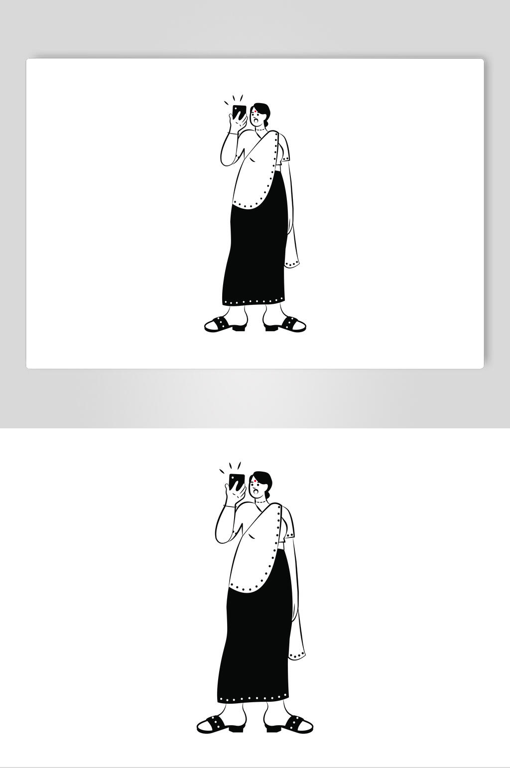 手绘女孩扁平化人物插画素材素材