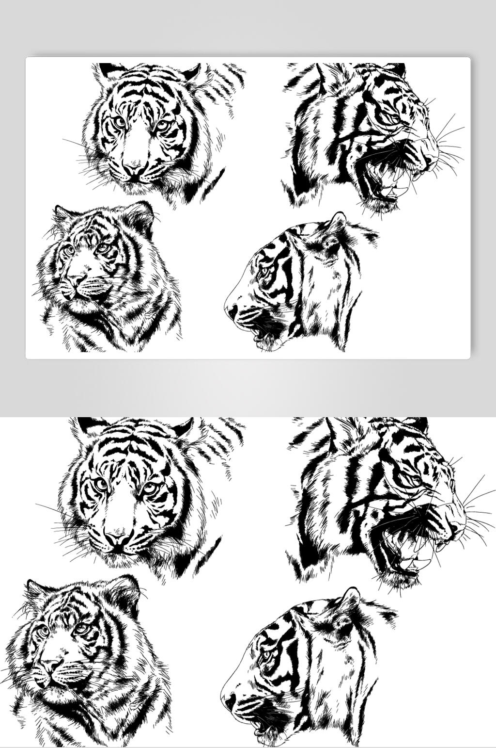 黑色正面潮流猛虎插画印花矢量素材素材