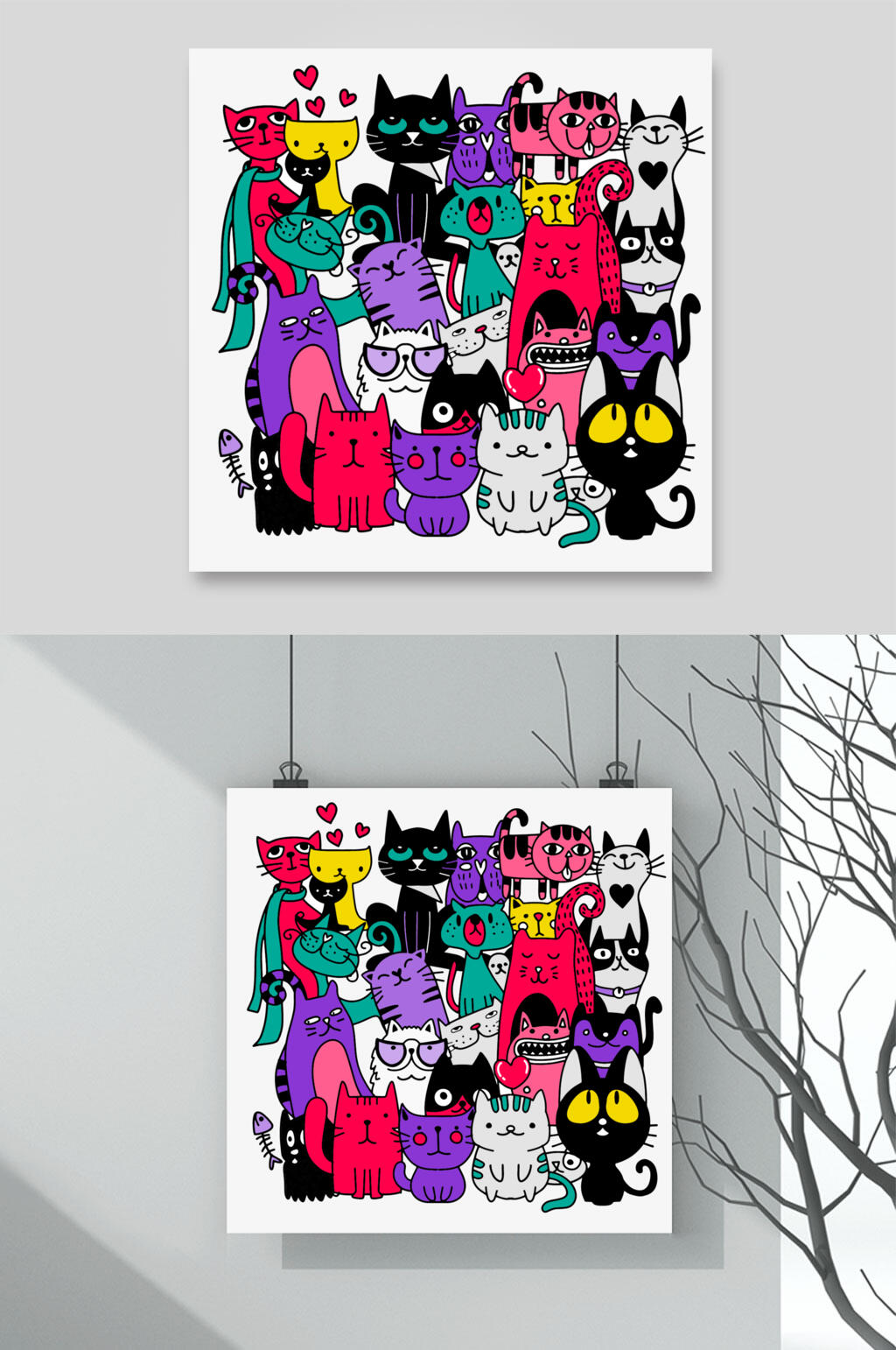可爱阿卡特彩色猫涂鸦插画矢量素材素材
