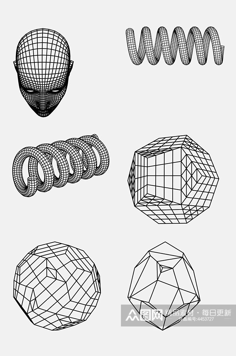 人头线条黑色几何网格图形免抠素材素材