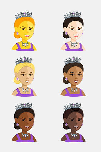 王冠黄紫清新卡通人物图案免抠素材
