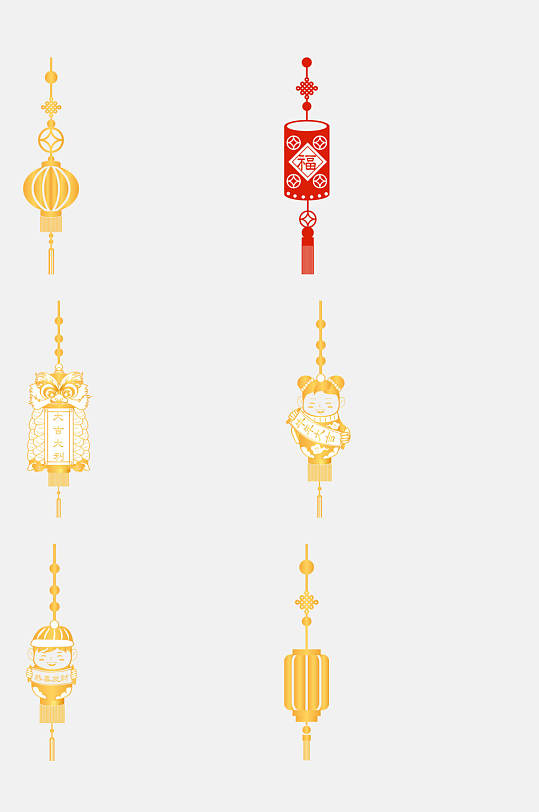 黄红简约吊坠灯笼装饰图案免抠素材