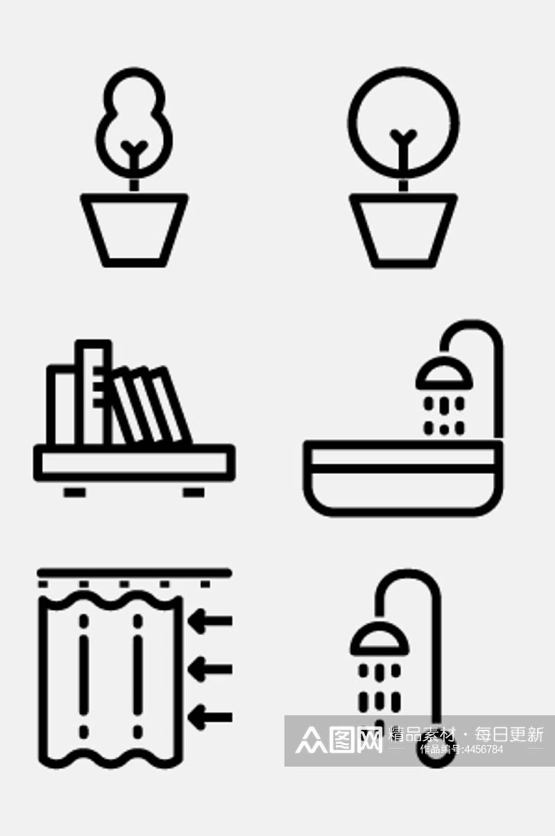 箭头淋浴植物线性家具图案免抠素材素材