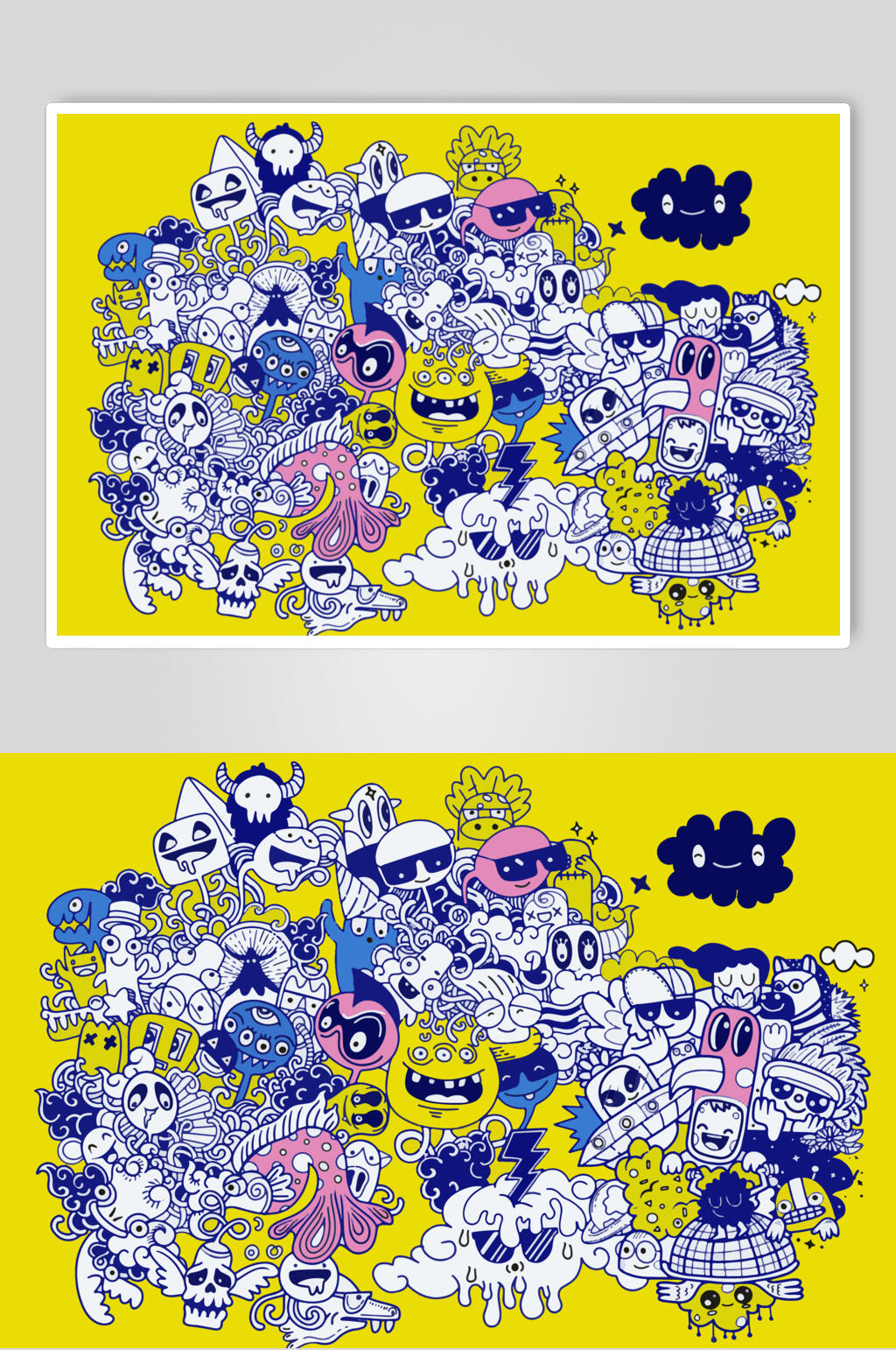 手绘蓝黄云朵简约涂鸦插画矢量素材素材