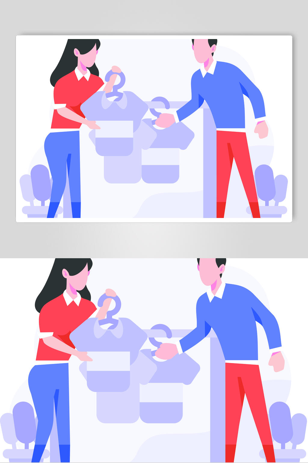 短袖蓝红简约电商购物插画矢量素材素材