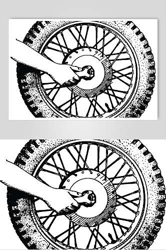 手掌修车黑白色摩托车套装矢量素材