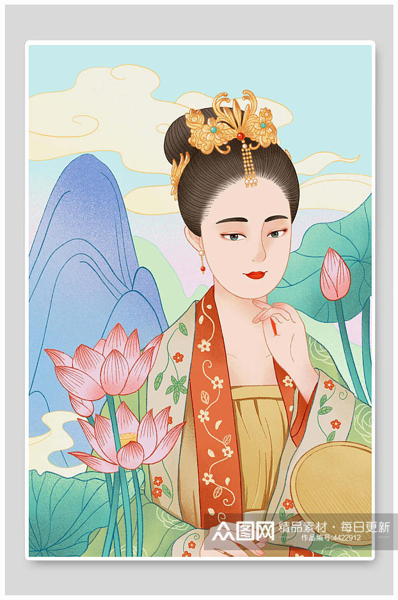 古代美女中国风插画素材