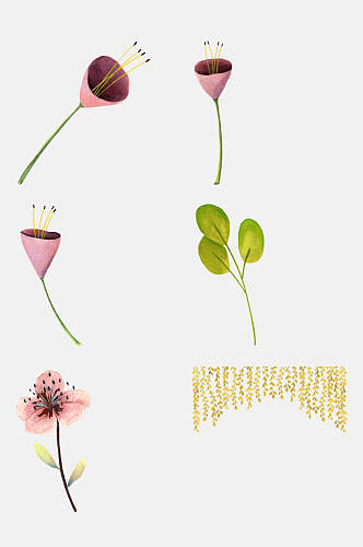 创意粉色手绘花朵水彩植物免抠素材