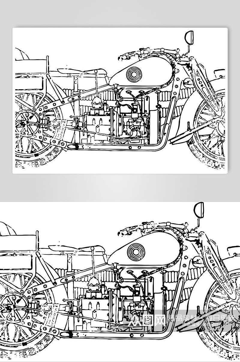 线条黑色简约风摩托车套装矢量素材素材