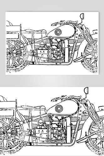 线条黑色简约风摩托车套装矢量素材