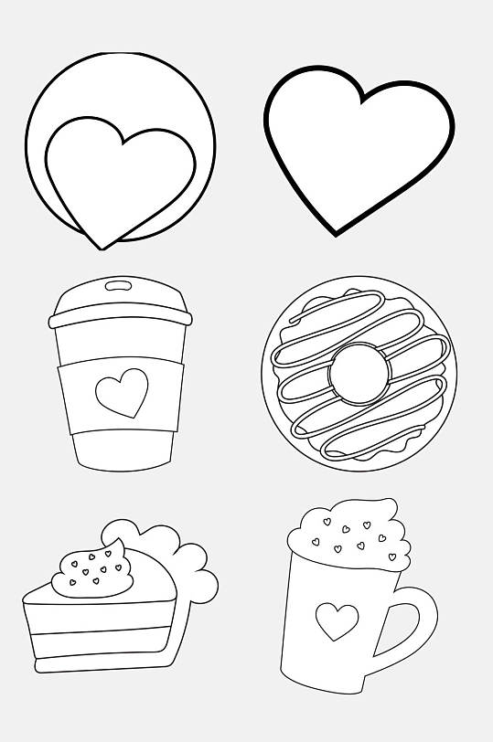 杯子黑白卡通线稿图案免抠素材