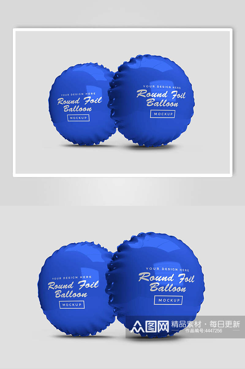 蓝色圆形箔气球样机素材
