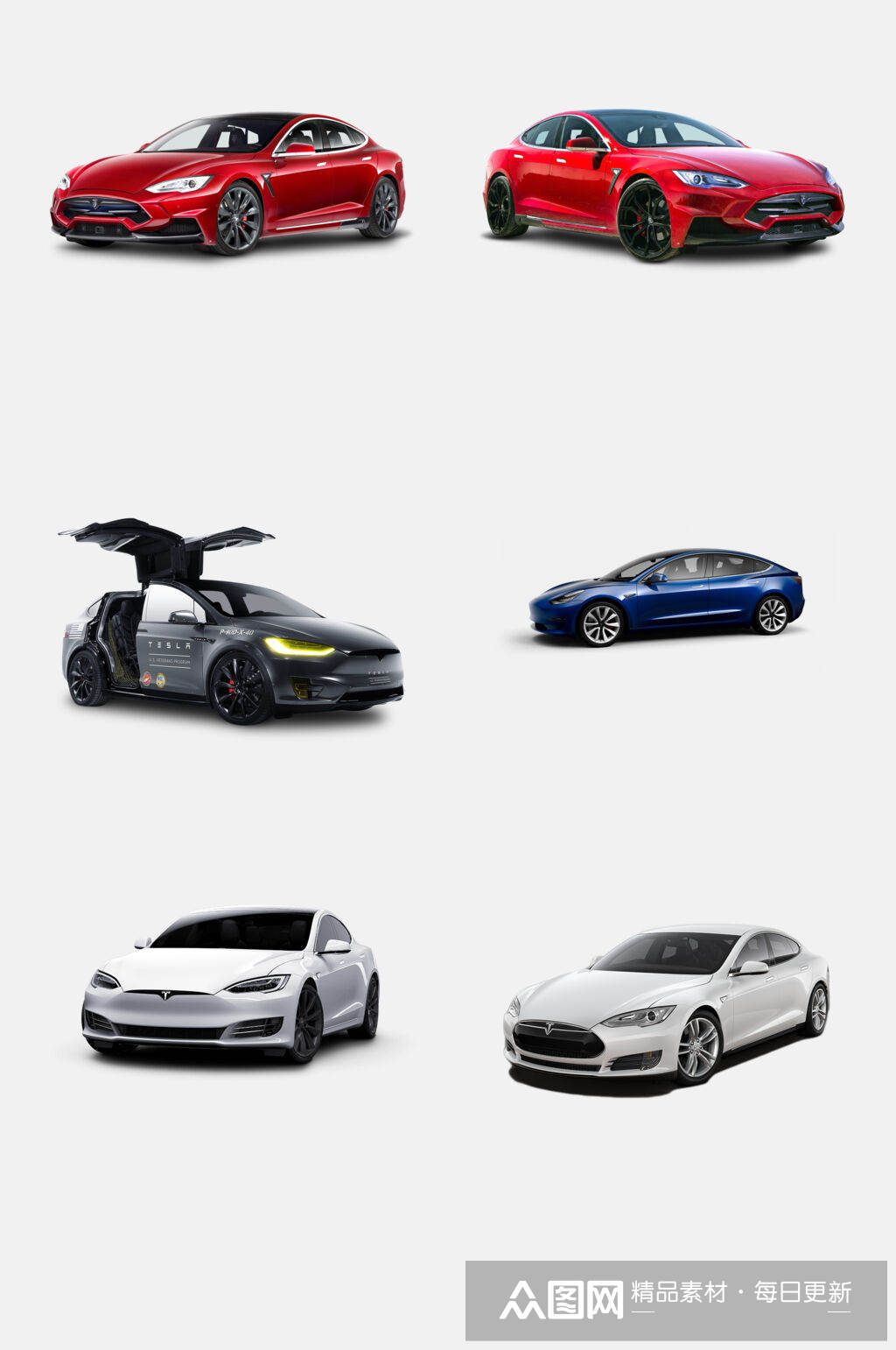 侧面开门红白色特斯拉汽车免抠素材素材