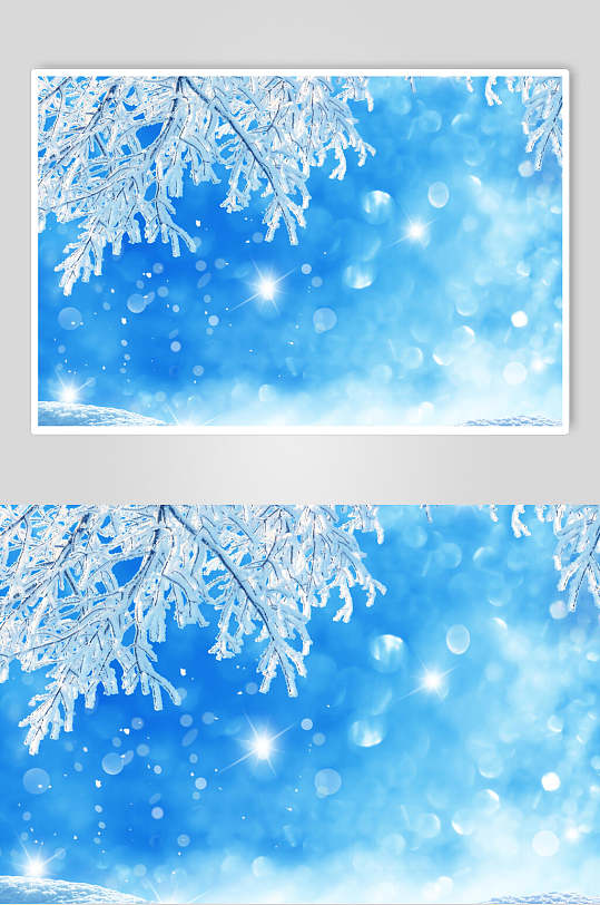 蓝色雪花冬季雪景摄影图